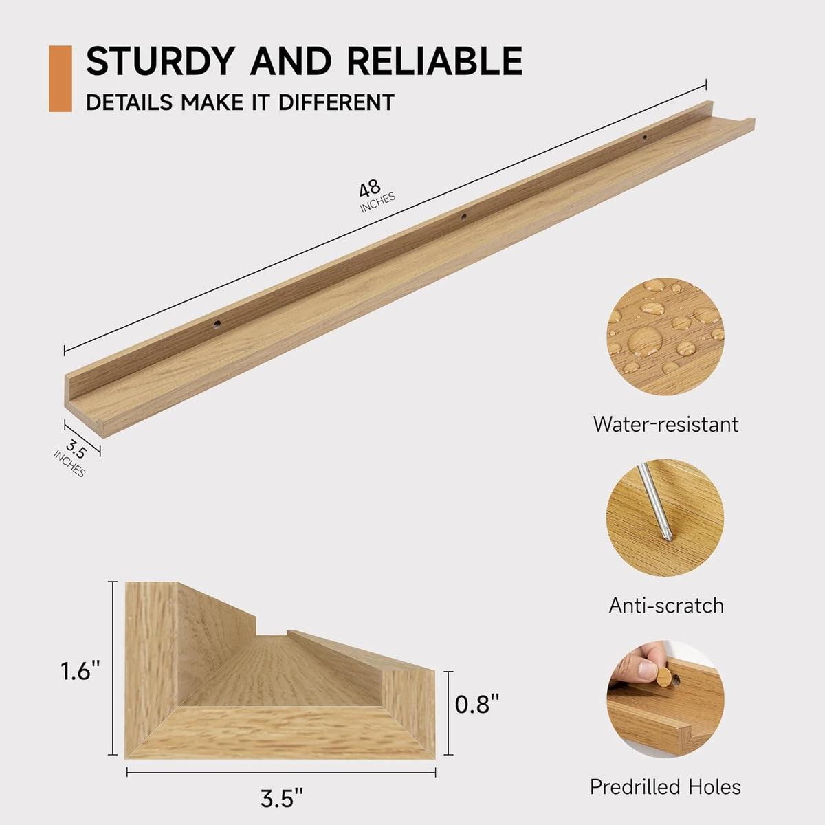 Picture Ledge Shelf for Wall, Floating Shelves Set of 4, 48 Inch Long Nursery Book Shelves for Toys