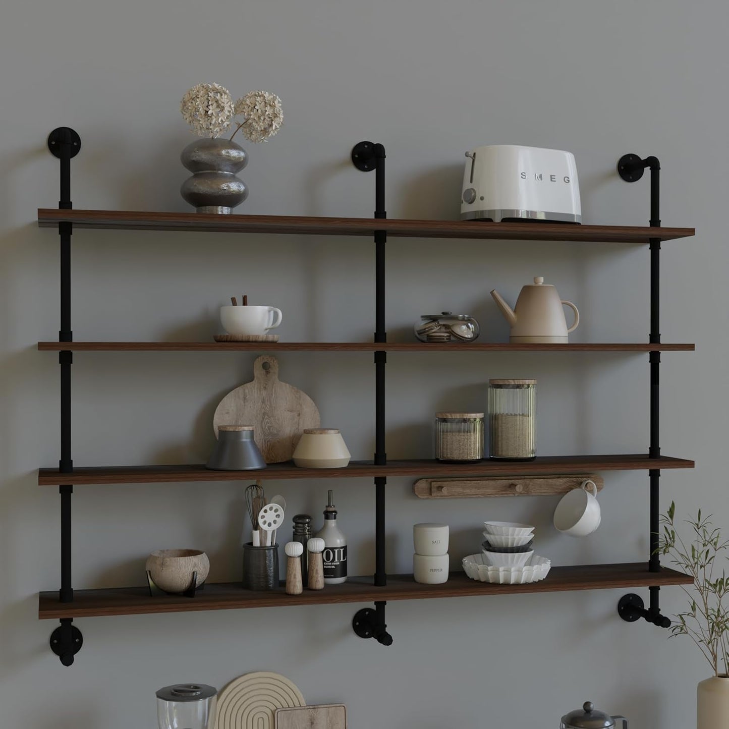 Industrial Pipe Wall Shelves Pipe Shelving with Real Wood Plank,60 Inches Floating Shelves for Wall