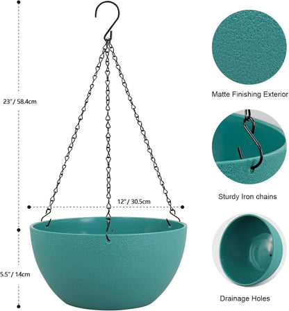 12 inch Large Hanging Planters for Indoor Outdoor Plants, 2 Pack Hanging Flower Plant Pots with