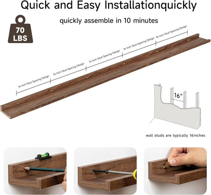 Floating Picture Ledge Shelves for Wall Set of 2, 95 Inches Picture Ledge Shelf with Long Large