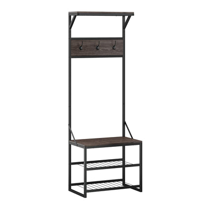 RiverRidge Afton Hall Tree, Black Metal Frame and Weathered Woodgrain