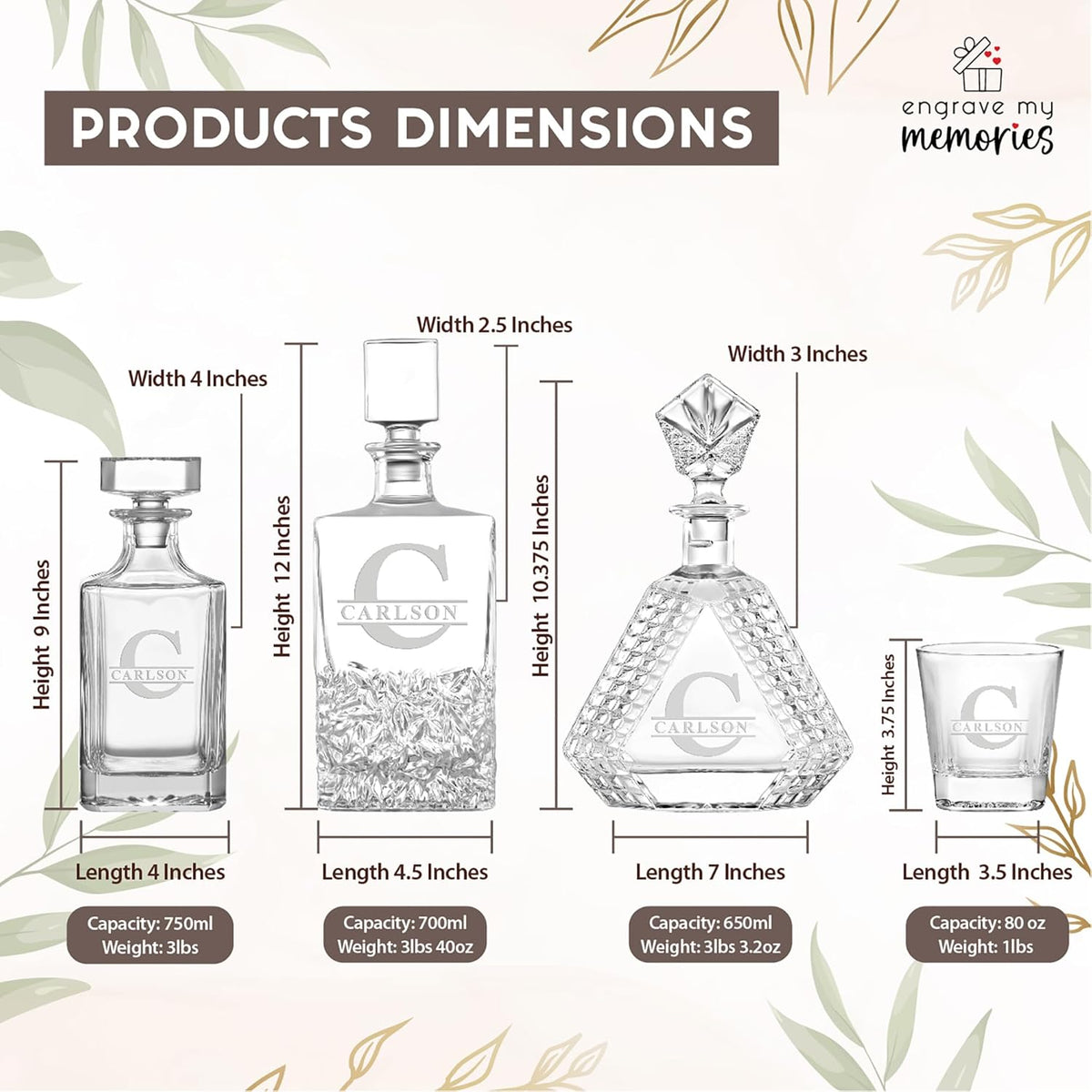 Personalized Rectangle Whiskey Decanter Set for Men 700ml Luxury Gift for Dad, Him, Boyfriend