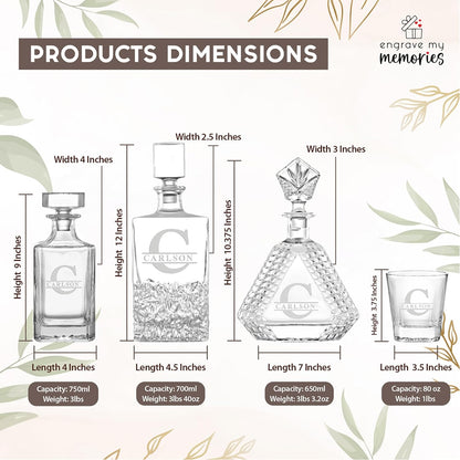 Personalized Rectangle Whiskey Decanter Set for Men 700ml Luxury Gift for Dad, Him, Boyfriend