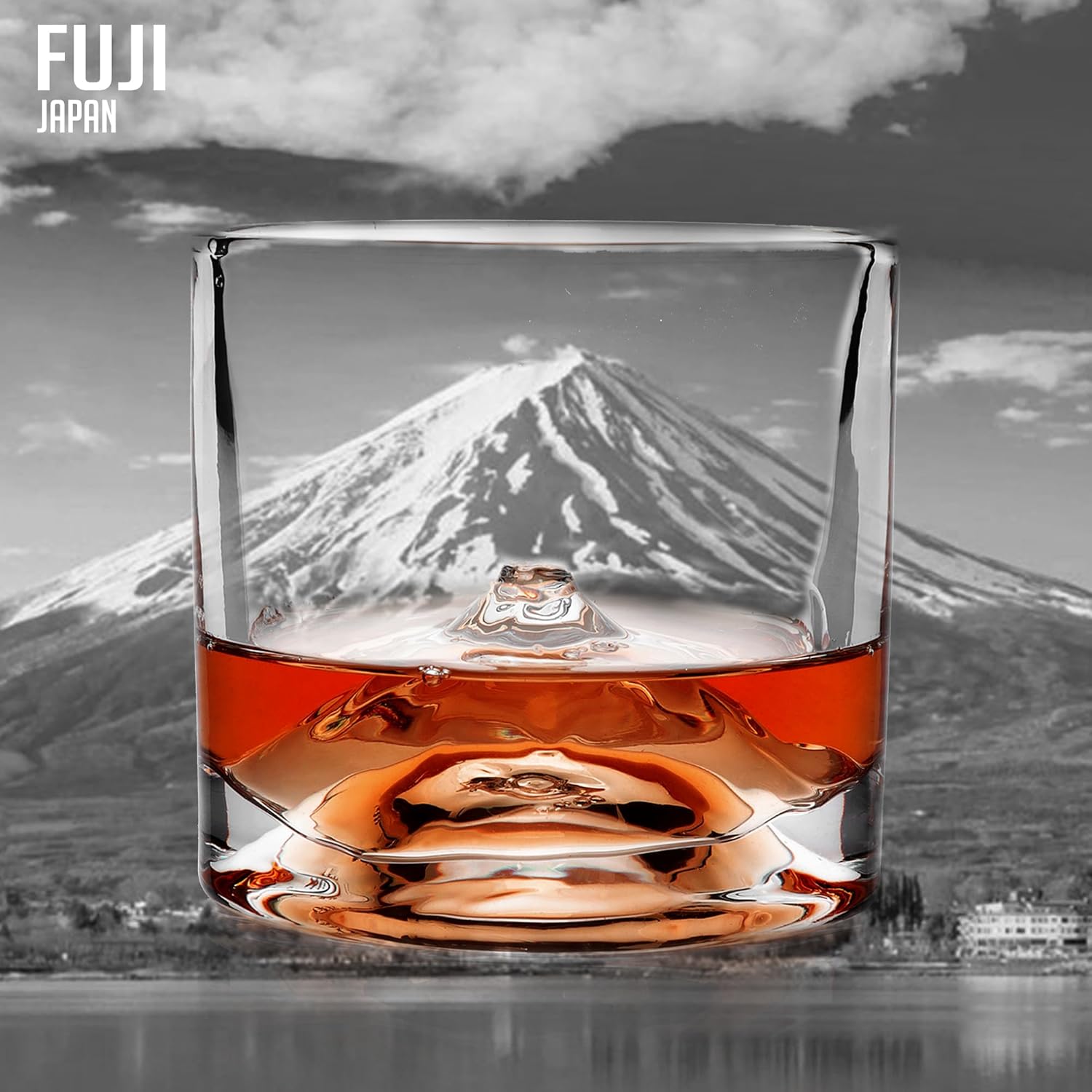 Mount Fuji Heavy Crystal Whiskey Glasses Gift Set of 2, Thick Freezable Bourbon Glass 1lb Each