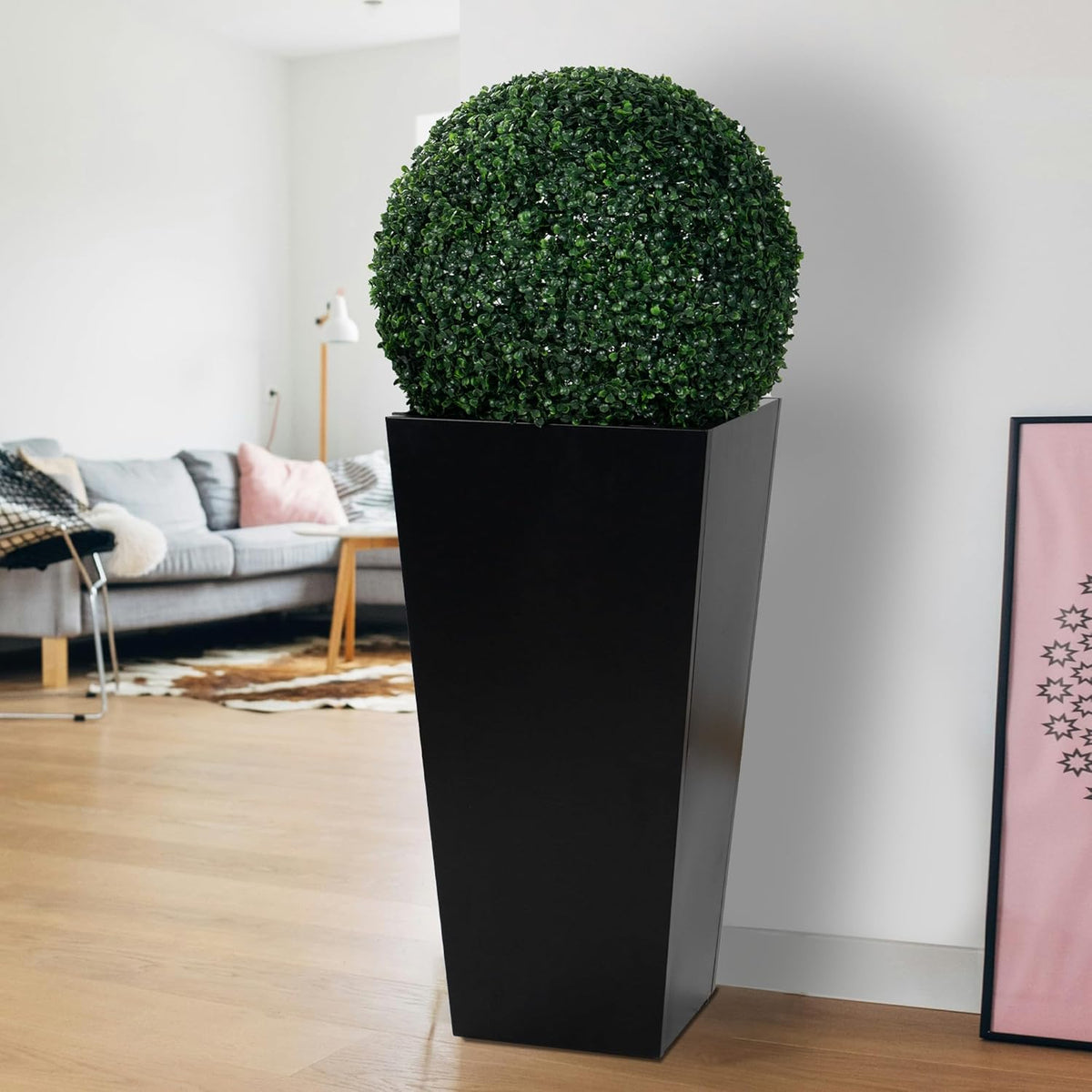 Kozyard 15.4" x 15.4" x 30" Tall Taper Black Metal Planter Flower Plant Pot Indoor Outdoor Planters