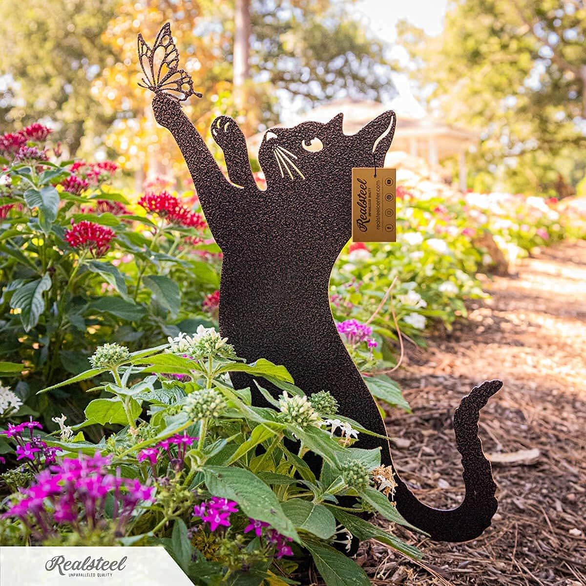 RealSteel I 3 Pack Steel Cat Garden Decor I Outdoor Yard Decorations I Gift for Cat Lovers I Lawn