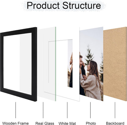 11x14 Picture Frame Set of 4, 11 x 14 Wood Photo Frames with Mat for 8x10, Wooden Frame with Real