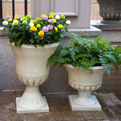 Worth Garden Plastic Urn Planters for Outdoor Plants, Tree 22'' Tall 2 Pack Round Classic Resin