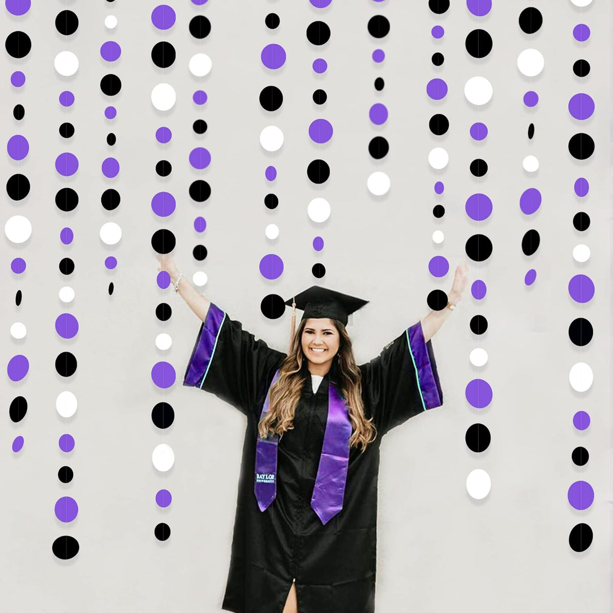 46Ft Purple Black Circle Dots Garlands Black Purple and White Polka Dot Hanging Paper Streamer