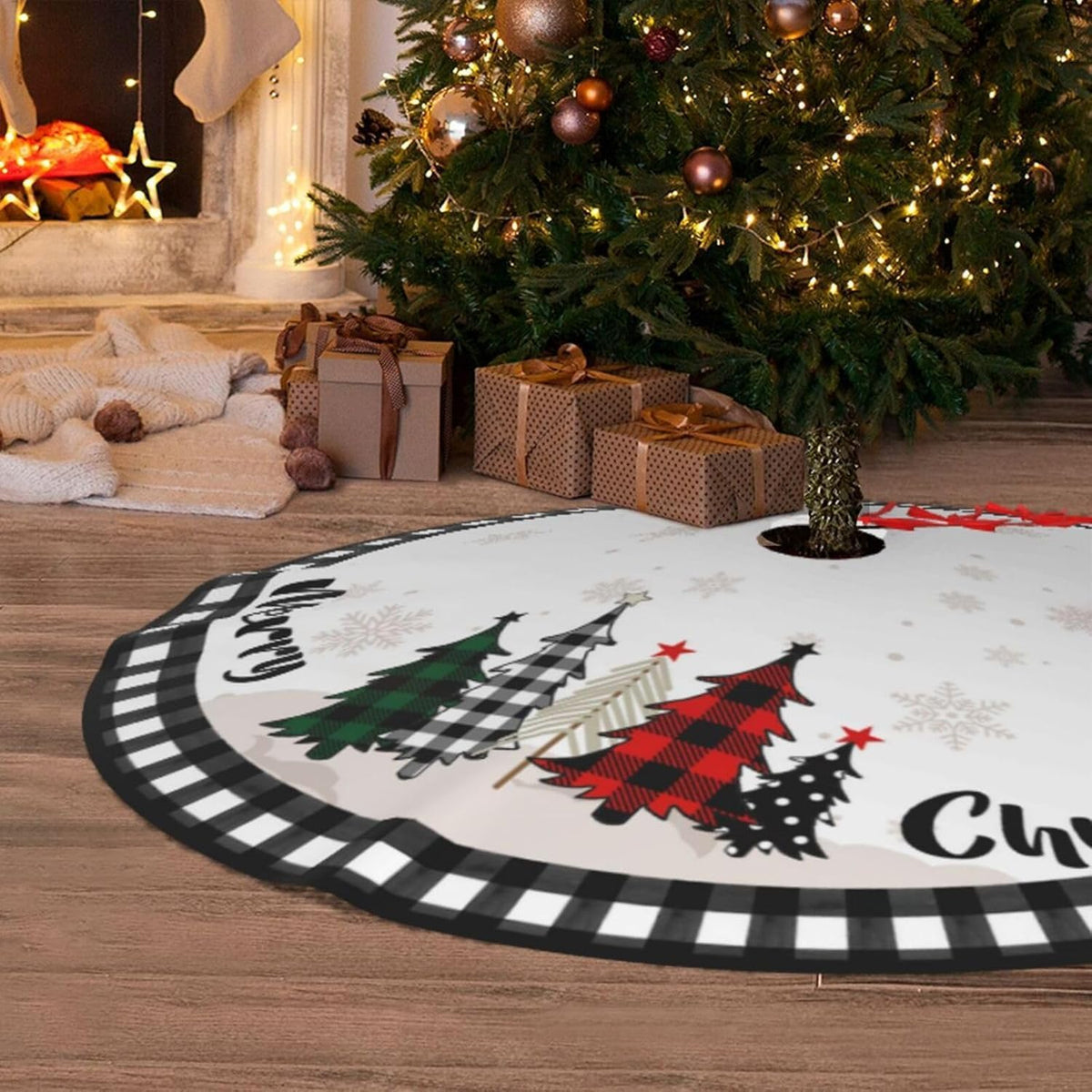 Christmas Tree Skirt 36 Inch Snowman Xmas Tree Skirts with Edge Rustic Vintage Farmhouse Christmas