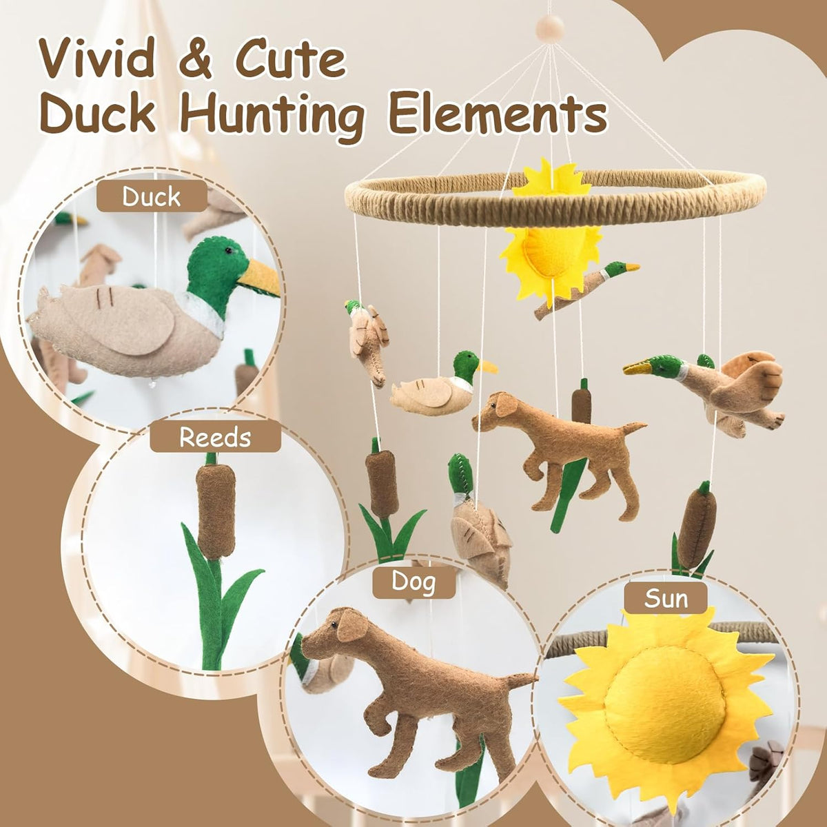 Baby Mobile for Crib Mallard Duck Baby Crib Mobile for Boys Girls Handmade Felt Dog Nursery Decor