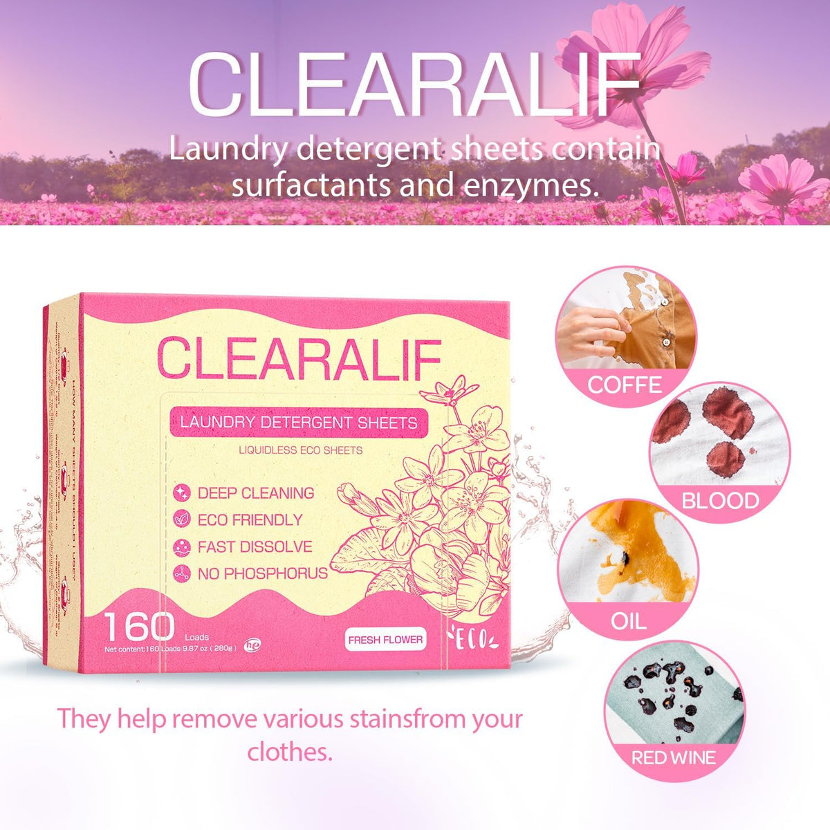 Laundry Detergent Sheets Up to 160 Loads, Fresh Flower - Great For Travel,Apartments