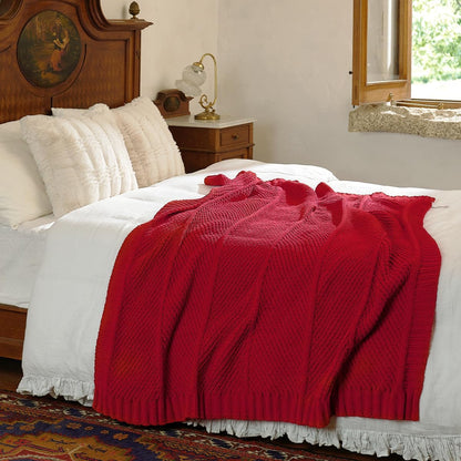 Amélie Home Chenille Knit Throw Blanket for Couch, Chevron Texture Decorative Soft Blanket for