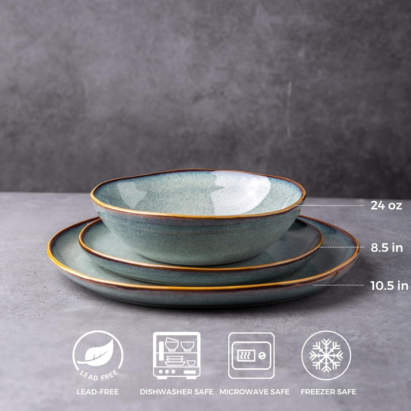 AmorArc Ceramic Dinnerware Sets,Handmade Reactive Glaze Stoneware Plates and Bowls Set,Highly Chip