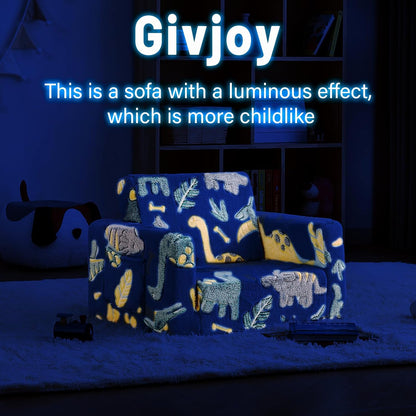 Toddler Chair Kids Couch, 2-in-1 Toddler Soft Sherpa Couch Fold Out Armchair Glow in The Dark with