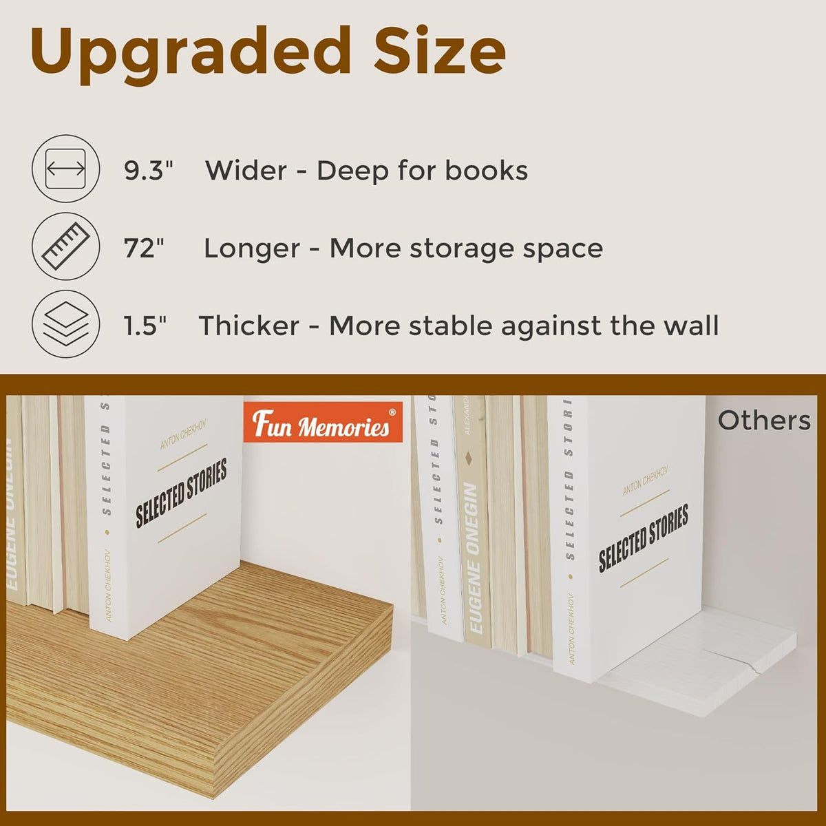 72 Inch Floating Shelves, 72 x 9 Rustic Wooden Fireplace Mantel, 9 Inch Floating Shelf for Wall