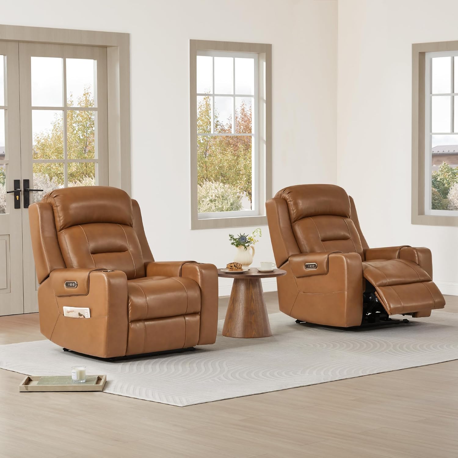Watson & Whitely Genuine Leather Power Recliner Chairs for Adults, Lay Flat Recliner with Power