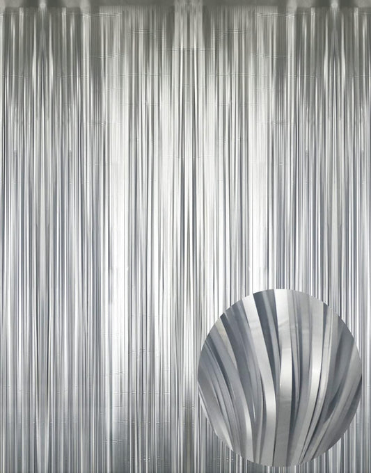 GOER 3.2 ft x 8.2 ft Metallic Tinsel Foil Fringe Curtains Party Photo Backdrop Party Streamers for