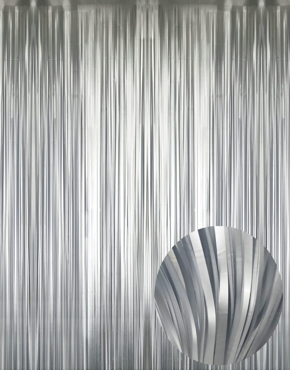 GOER 3.2 ft x 8.2 ft Metallic Tinsel Foil Fringe Curtains Party Photo Backdrop Party Streamers for