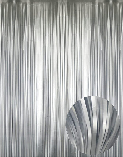 GOER 3.2 ft x 8.2 ft Metallic Tinsel Foil Fringe Curtains Party Photo Backdrop Party Streamers for