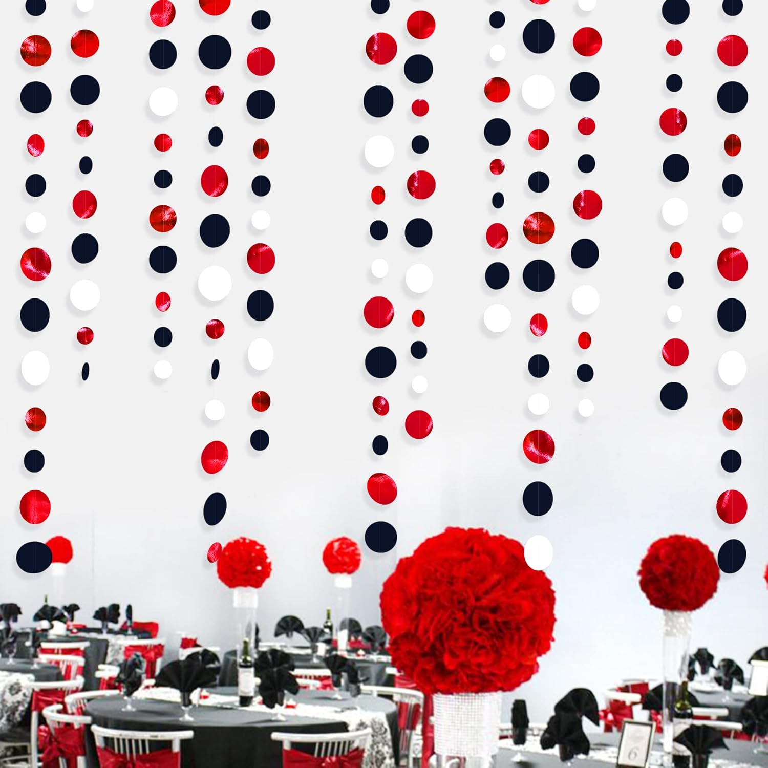46 Ft Red Black and White Circle Dots Garland Hanging Paper Polka Dots Streamer for Graduations