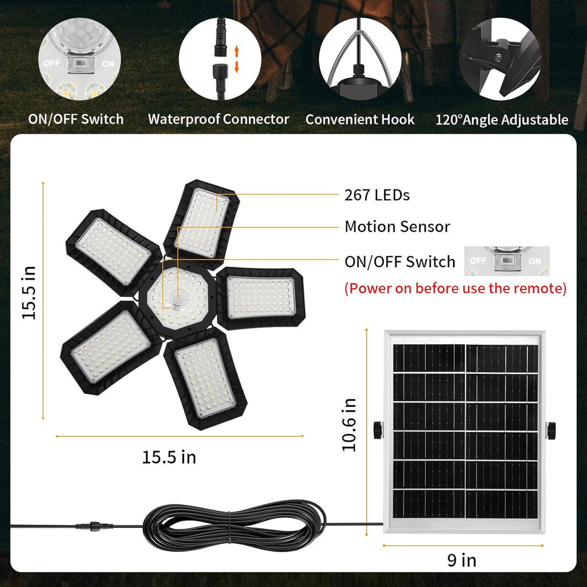 Solar Shed Light Indoor Outdoor, Upgrade Large 267LED Solar Powered Motion Sensor Pendant Light