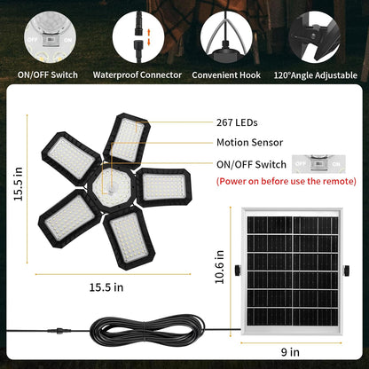 Solar Shed Light Indoor Outdoor, Upgrade Large 267LED Solar Powered Motion Sensor Pendant Light