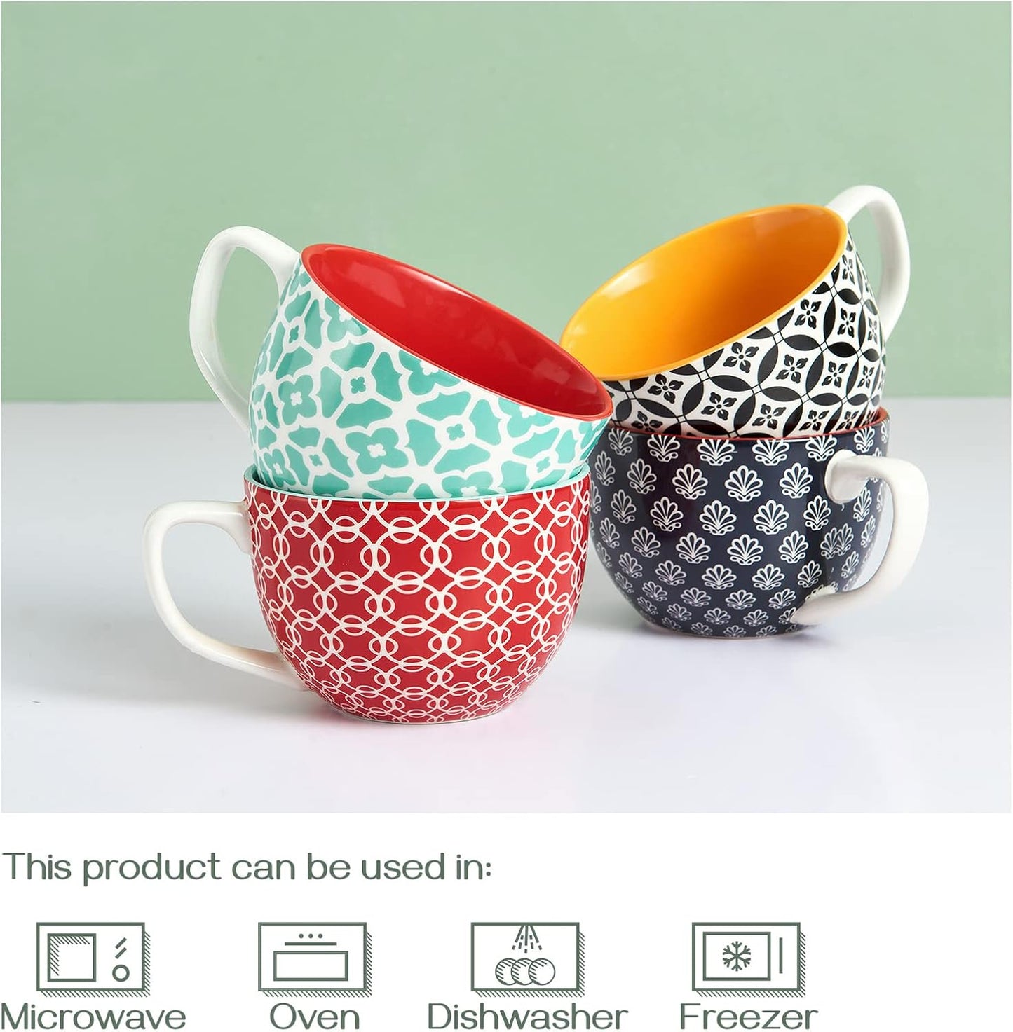 DOWAN Coffee Mugs Set of 4, 24 oz Large Coffee Mugs, Jumbo Soup Mugs With Handles, Ceramic Coffee