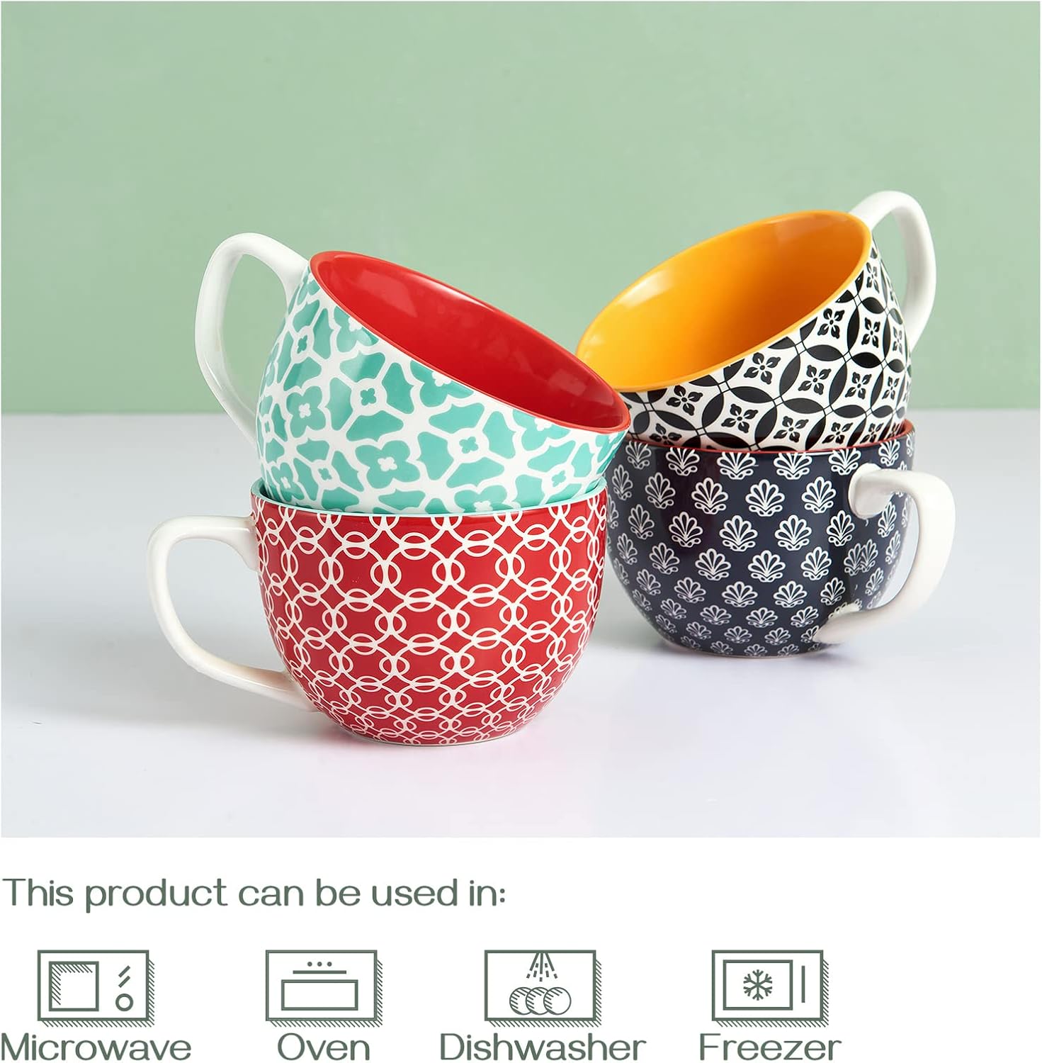 DOWAN Coffee Mugs Set of 4, 24 oz Large Coffee Mugs, Jumbo Soup Mugs With Handles, Ceramic Coffee