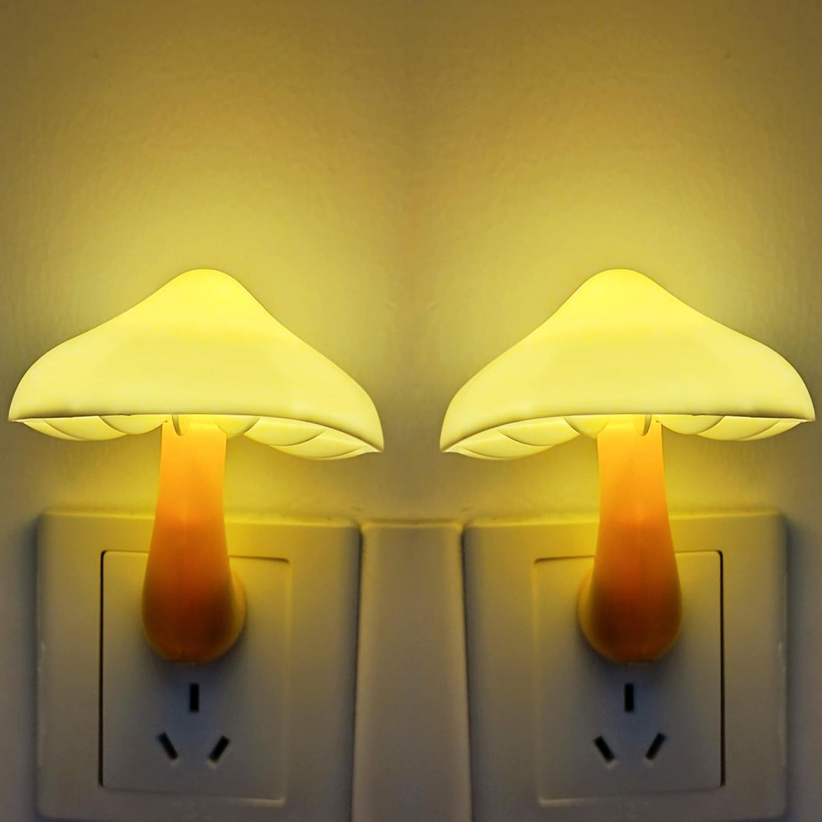 AUSAYE 2 Pack Sensor LED Night Light Plug in NightLight Energy Saving Wall Lamp Mushroom Night