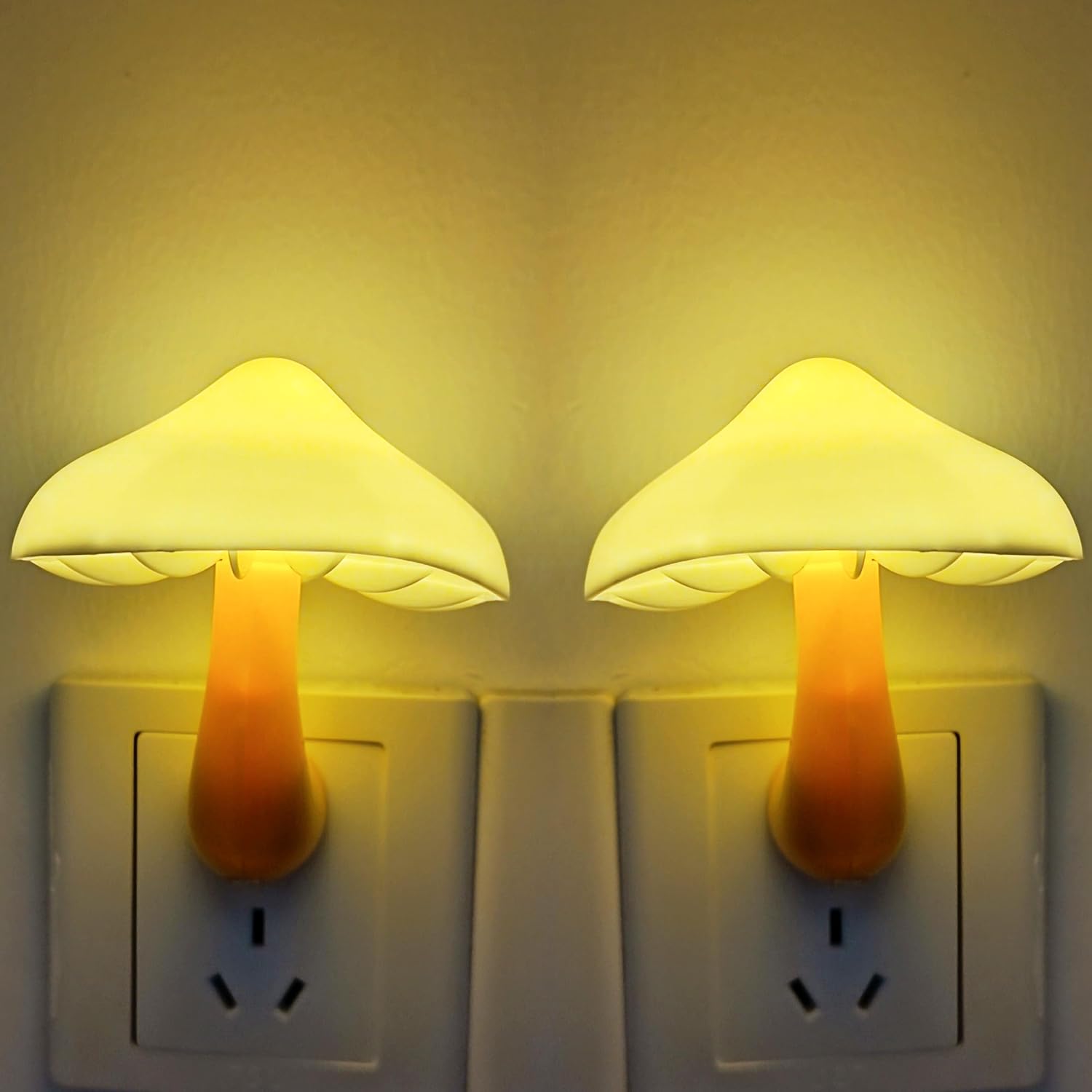 AUSAYE 2 Pack Sensor LED Night Light Plug in NightLight Energy Saving Wall Lamp Mushroom Night
