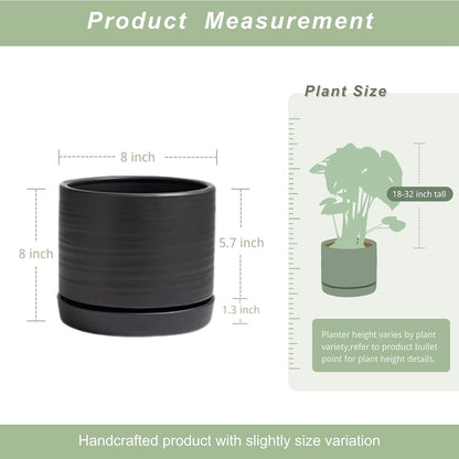 8 Inch Pots for Plants, Ceramic Planter Pot with Drainage Hole & Saucer, Indoor/Outdoor Cylinder
