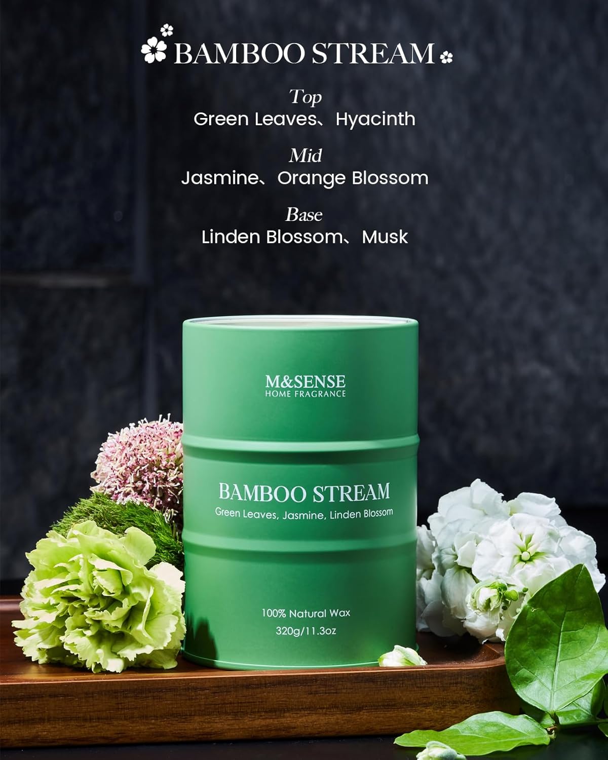M&SENSE Bamboo Scented Candles Natural Non Toxic, Aromatherapy Candle for Stress Relief Meditation