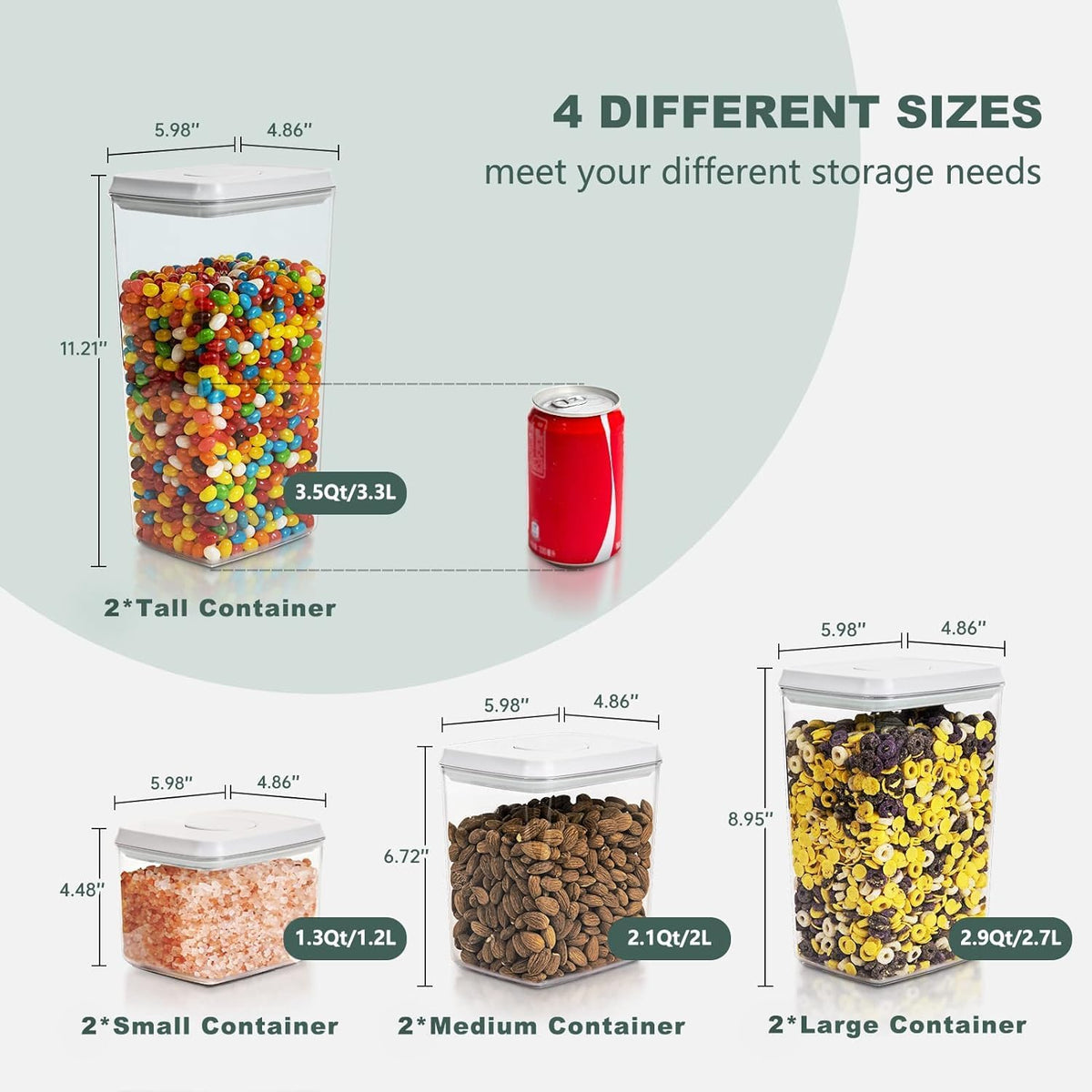 Pop Top Food Storage Containers - 8 Pack BPA-Free Pantry Organizers with Airtight Lids, Food-Grade