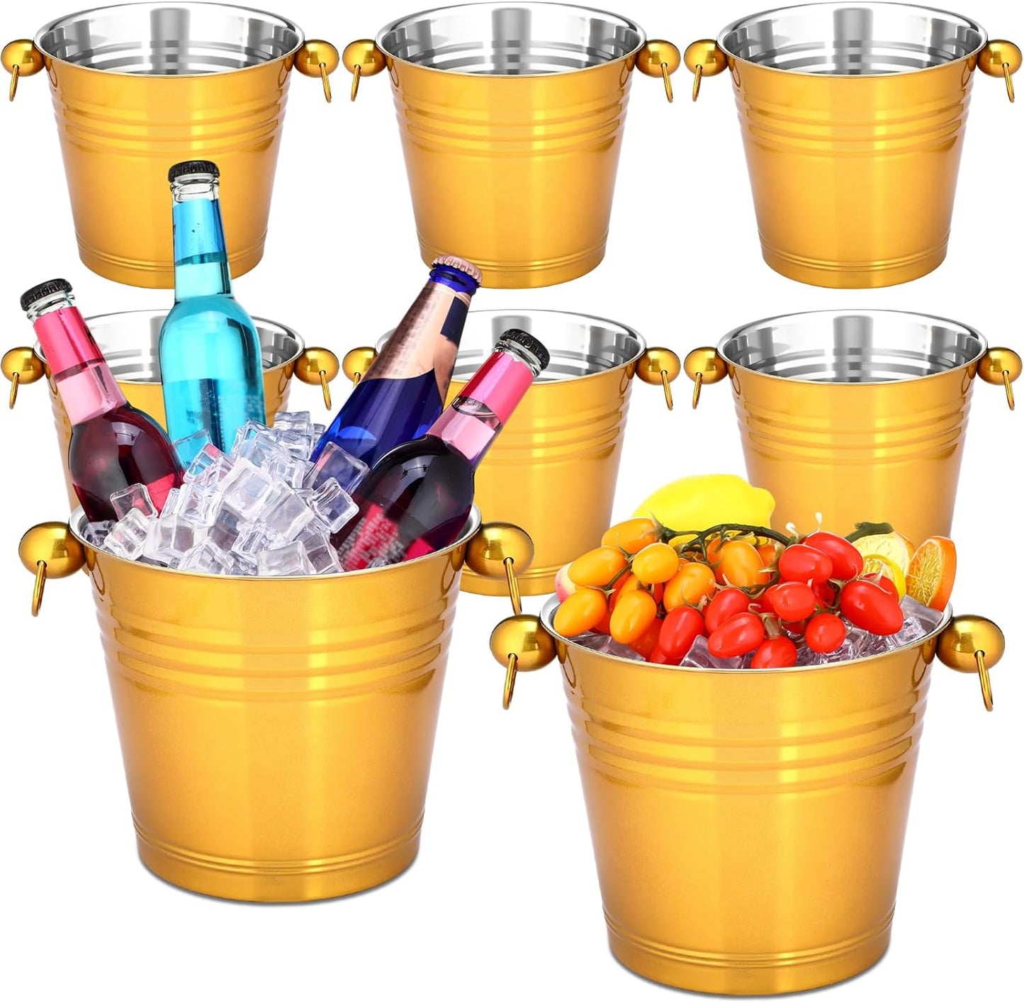 Amyhill 8 Pack Stainless Steel Ice Bucket 5.3 Quart/ 5 Liter with Handle Large Insulated Champagne