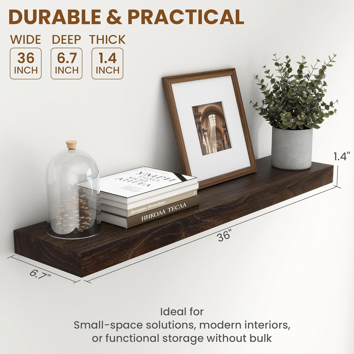 36 Inch Floating Shelves for Wall, Rustic Elm Wood Shelf for Home Decor, Heavy-Duty Wooden Floating