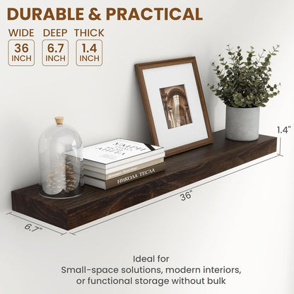 36 Inch Floating Shelves for Wall, Rustic Elm Wood Shelf for Home Decor, Heavy-Duty Wooden Floating