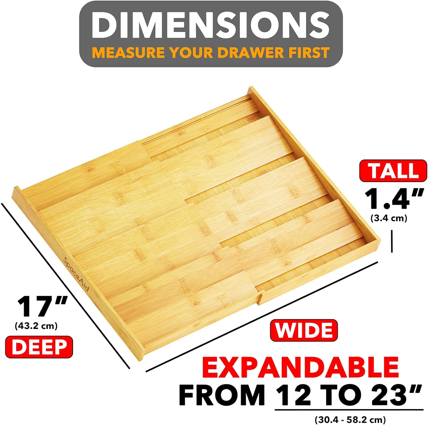 SpaceAid Bamboo Spice Drawer Organizer, (Need 3" Deep Drawer) Expandable 4 Tier Spices Rack for