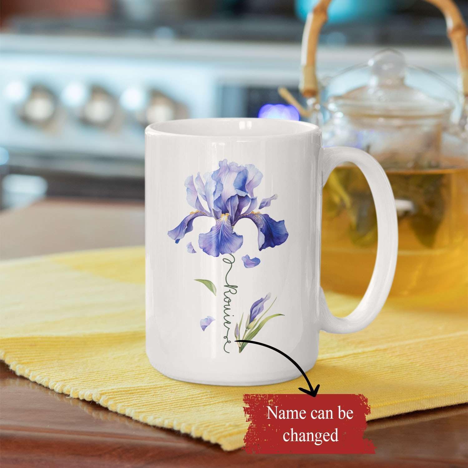 Customized Iris Flower Lover Cup, Custom Name Flower Ceramic Mug, Novelty Flower Themed Accent Cup
