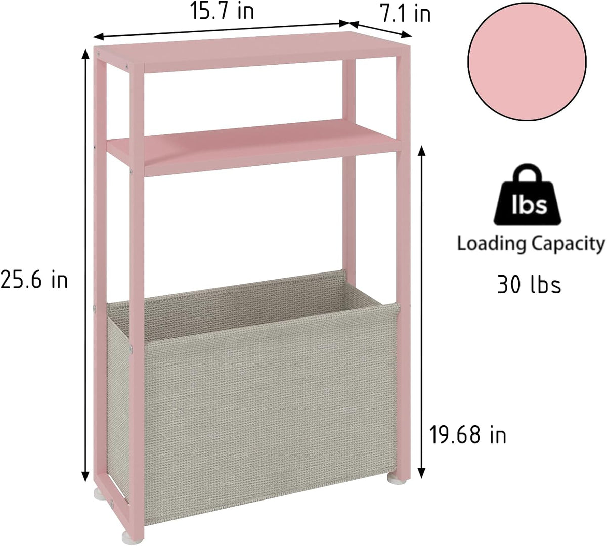 Narrow Side Table, Slim End Tables with Fabric Basket, Skinny Table for Small Spaces, Thin Bedside