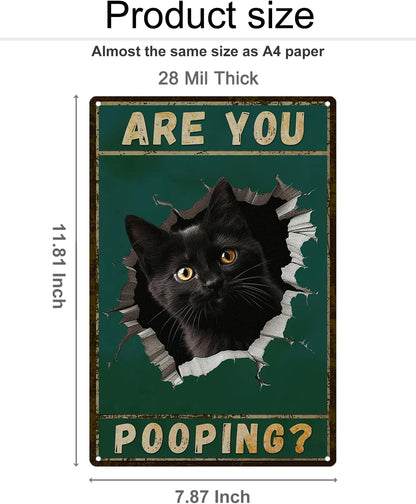 ALKB Are You Pooping Signs Funny Black Cat Sign for Bathroom Wall Decor, Vintage Cat Gift 8 x 12