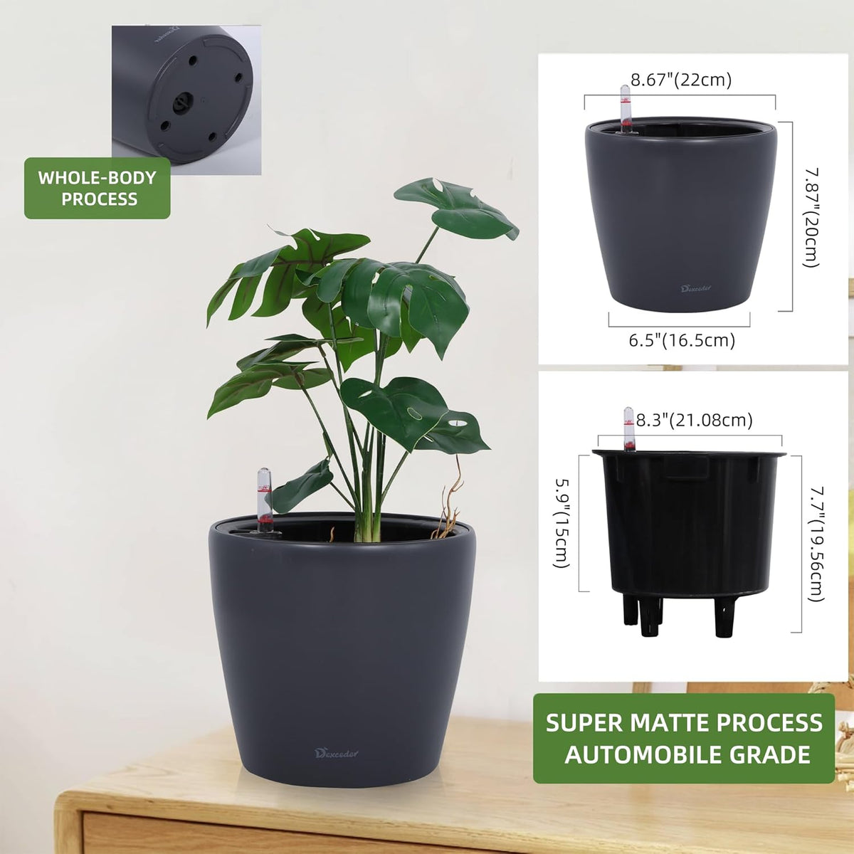 Dexceder 9x8 Inches Self Watering Planter Indoor Outdoor, Inner Pot Design, Thickened Table Flower