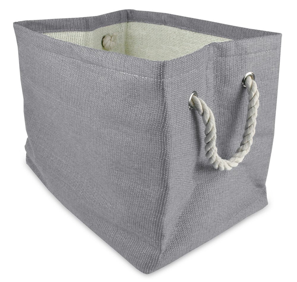 DII Durable Woven Striped Storage Bin Collapsible with Soft Rope Handles Reinforced with Metal