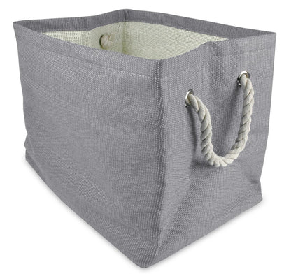 DII Durable Woven Striped Storage Bin Collapsible with Soft Rope Handles Reinforced with Metal