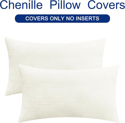 CaliTime Throw Pillow Covers Decorative 12 X 20 Inches Pack of 2 Cozy Chenille Cushion Cases for