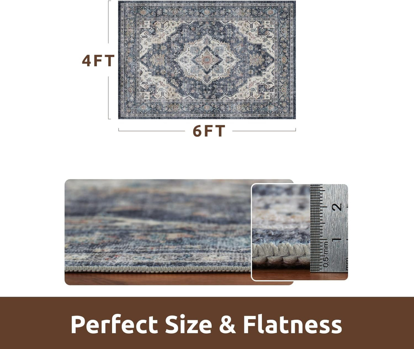 AMOAMI-4X6 Area Rugs for Living Room -Soft Vintage Bedroom Rugs-Non Slip Washable Rug-Throw for