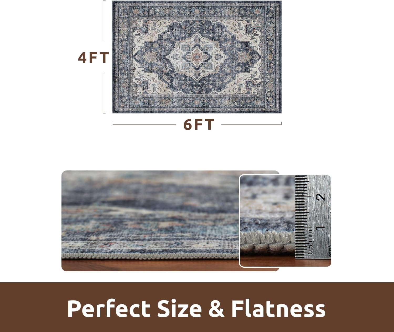 AMOAMI-4X6 Area Rugs for Living Room -Soft Vintage Bedroom Rugs-Non Slip Washable Rug-Throw for