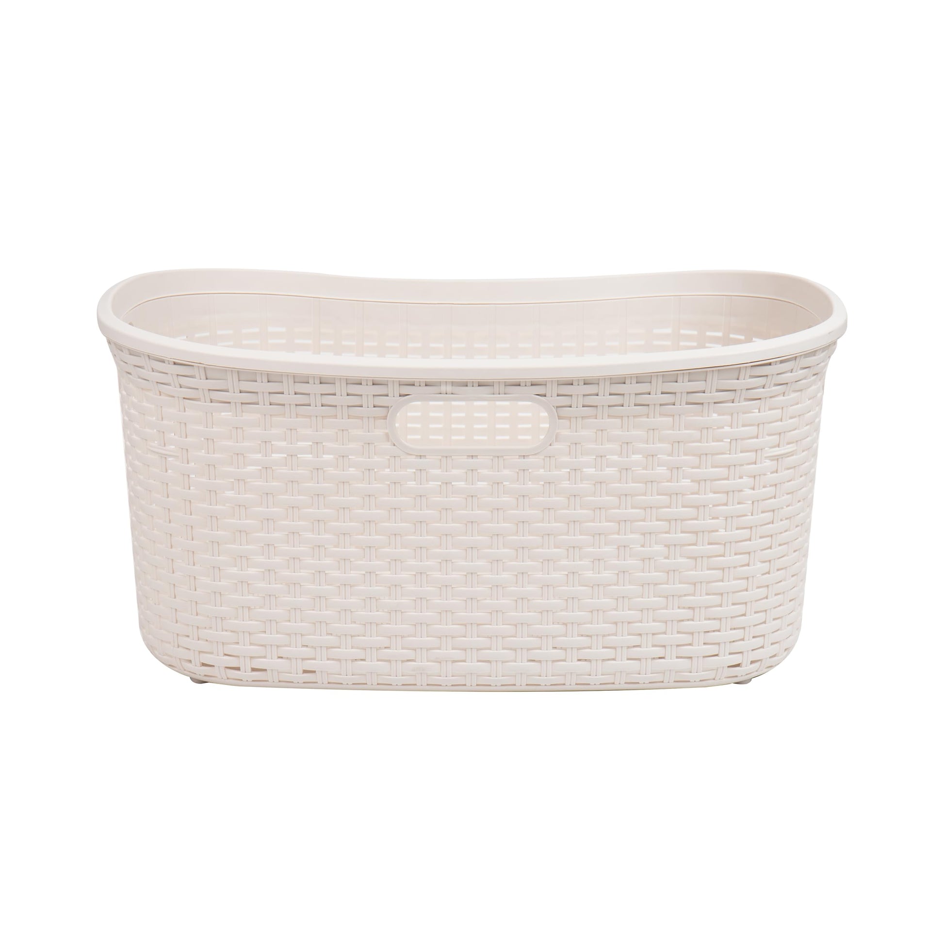 Mind Reader 40L Laundry Basket, Clothes Hamper, Premium Wicker Design, Plastic, Ivory