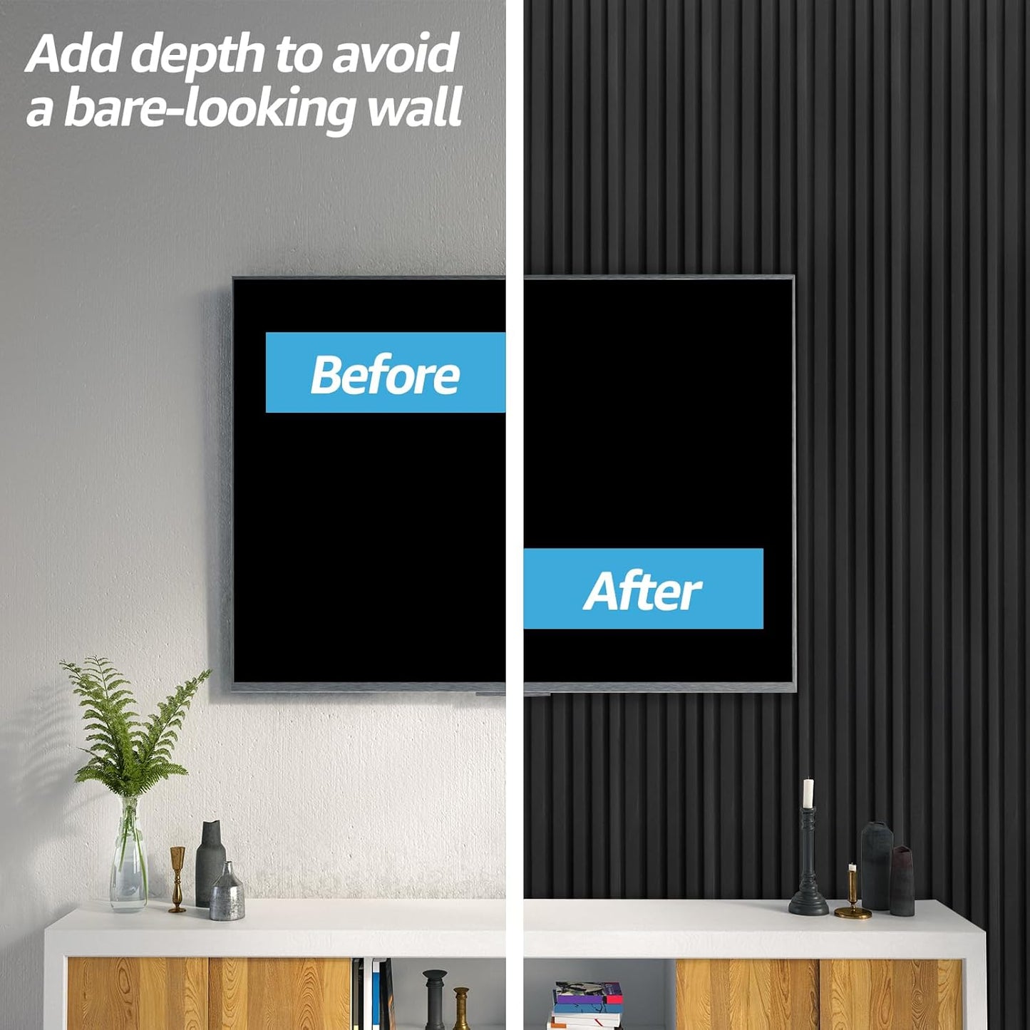 Art3d WPC Wainscoting Panels, 16-Pack 48 x 6 Inch 3D Wall Accents for Interior Wall Decor, Living