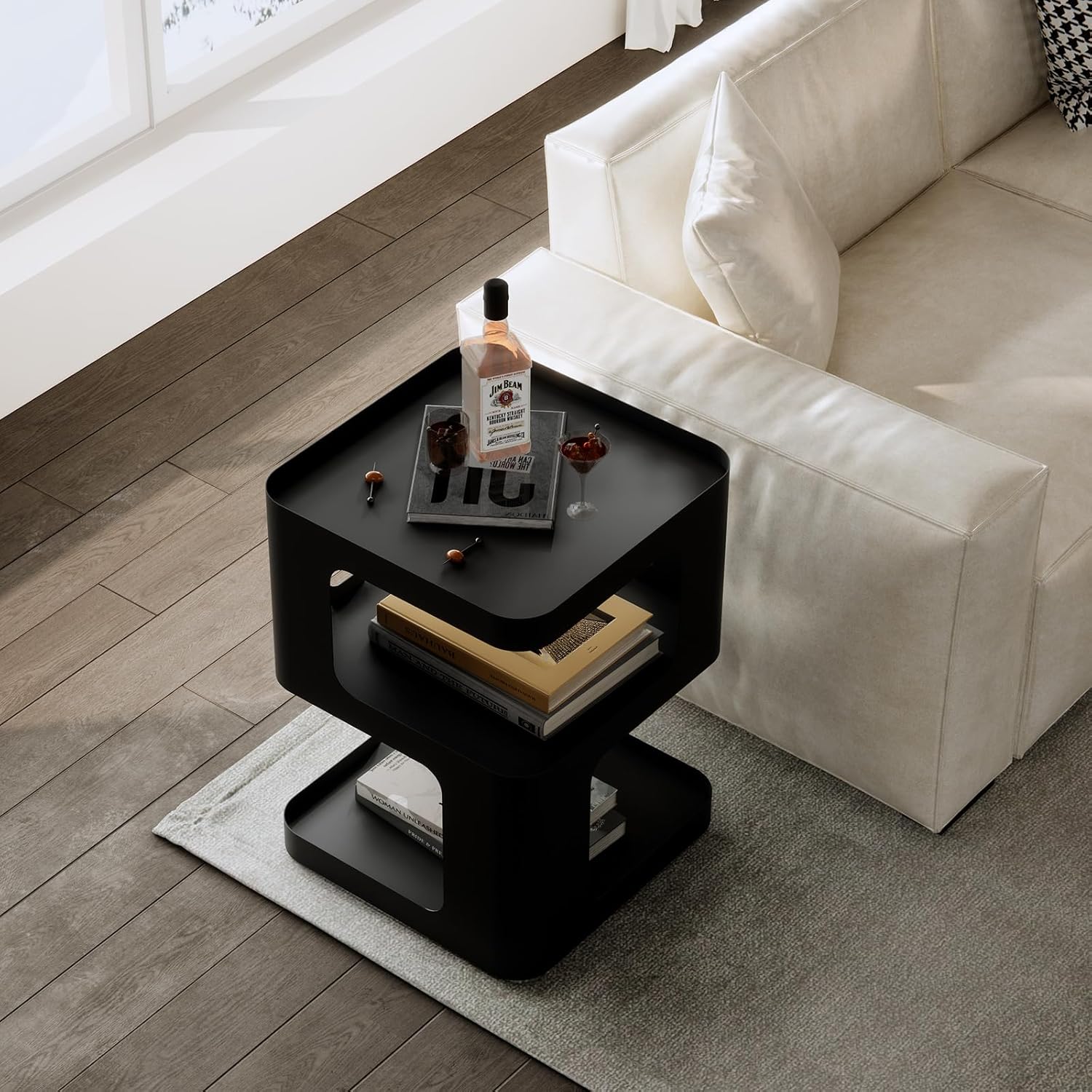 Side Table,Modern end Table,Unique nightstand,Bedside Table,Black Metal Night Stand with